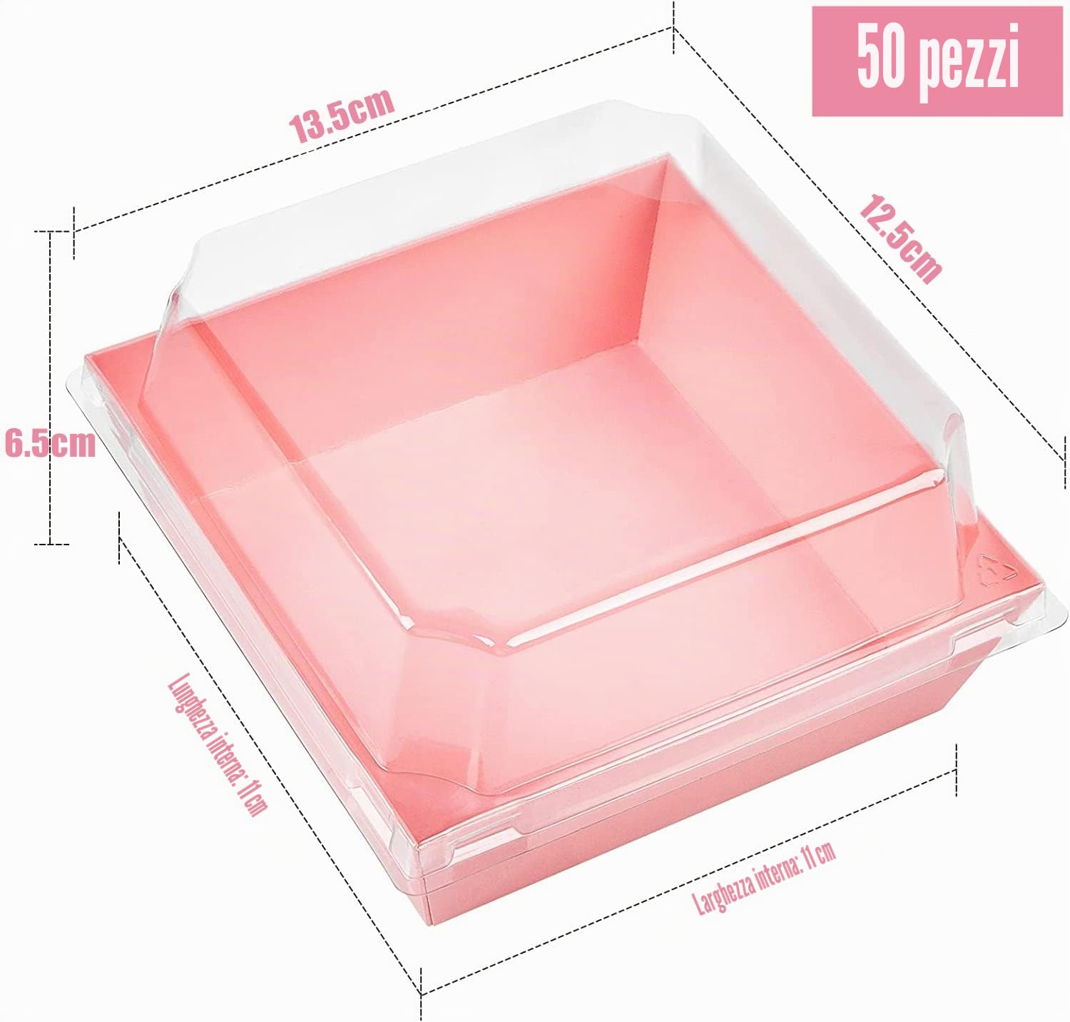 LATERN 50 Pezzi Scatole per Fette di Torta con Coperchi Trasparenti, 12CM Scatole per Salumi in Carta Antiolio Scatole per Dolci Cupcake Scatoles da Asporto per Biscotti Sandwich Macaron Forno (Rosa)