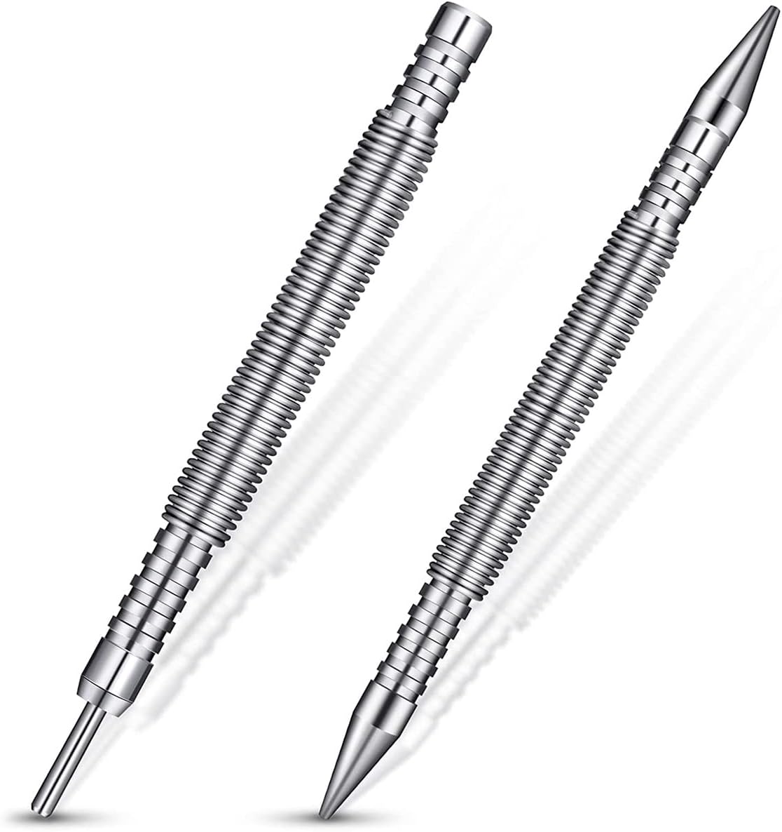 2Pcs Spring Center Punch, Hammerless Double Head Nail Setter Spring Loaded, High Carbon Steel Nail Punch, Narrow Space Door Hinge Pin Remover Tool for Carpenter Woodworking