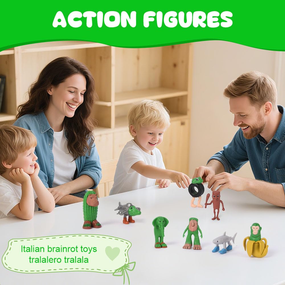 AOOSA 8PCS Italian Brainrot Action Figures Set, Tung Tung Tung Sahur Figures, Funny Tralalero Tralala Toy Desk Decor - Image 4