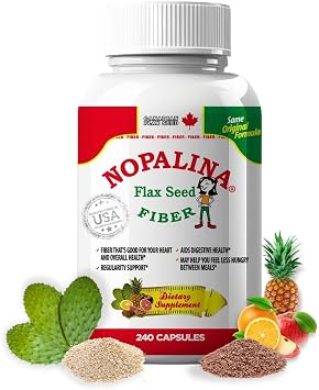 Nopalina Daily Fiber for Digestion & Regularity - 240 Multi-Fiber Capsules with Canadian Flax, Nopal Prickly Pear, Psyllium Husk, Oat & Wheat Bran - Heart Healthy - 60 Day Supply