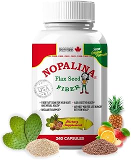 Nopalina Daily Fiber for Digestion & Regularity - 240 Multi-Fiber Capsules with Canadian Flax, Nopal (Prickly Pear), Psyllium Husk, Oat & Wheat Bran - Heart Healthy - 60 Day Supply
