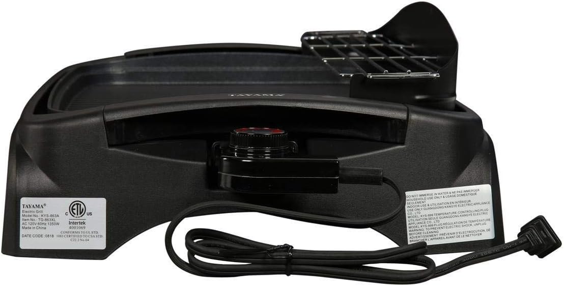 Tayama Non-Stick Electric Grill Ribbed and Solid Surface, black, large (TG-863XLR)