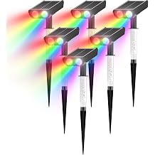 RGB Solar Spot Lights 2 IN 1 Solar Lights Outdoor with 8 Lighting Modes & PC Light Guide Column for Tree Garden Yard Pathway | RGB Color Changing Landscape Lights | IP65 Waterproof | 6 Pack