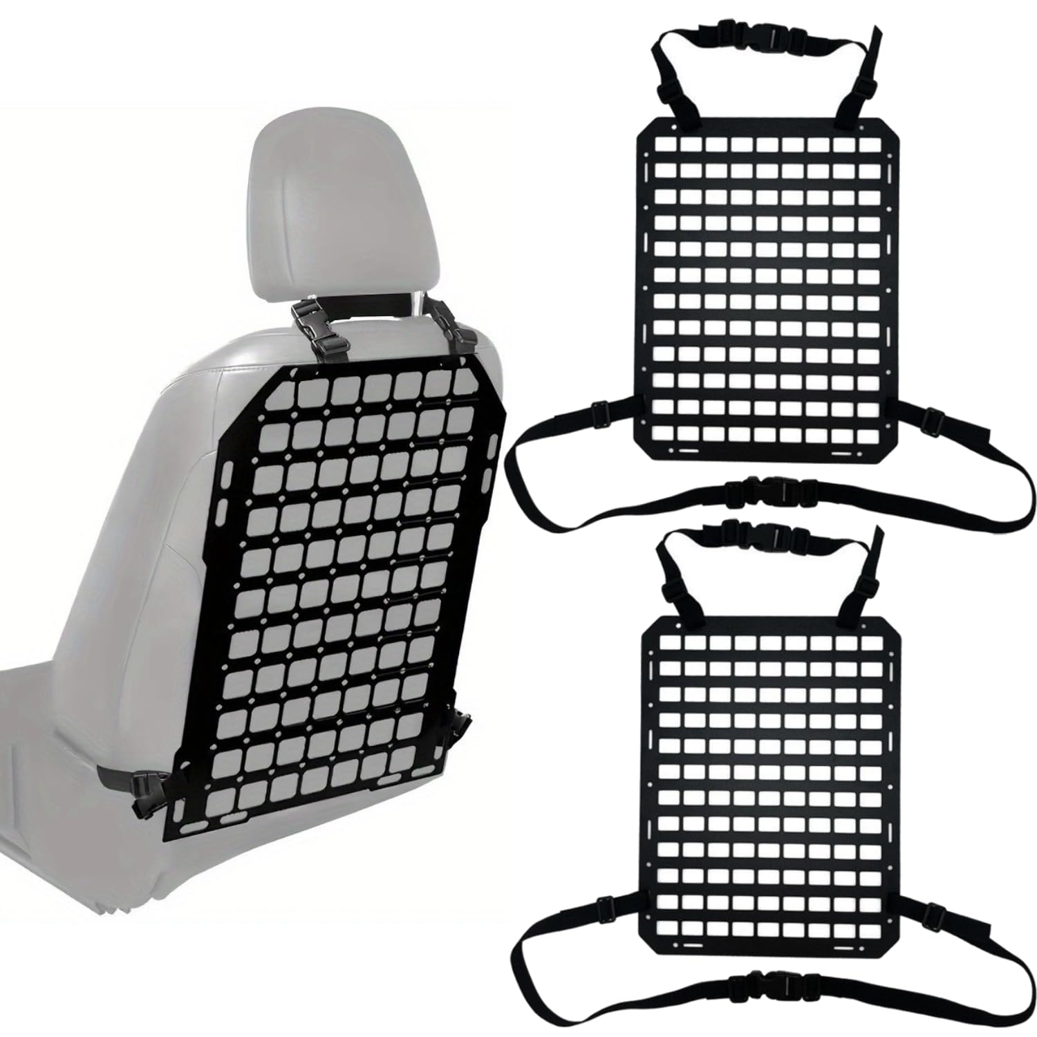 2 Pezzi Pannello Molle Organizer per Sedile Posteriore Auto, Pannelli Modulari di Stoccaggio Portaoggetti per Sedile Auto, Organizzatore Tattico per Schienale dell'Auto per Camion Pick-up SUV, Nero
