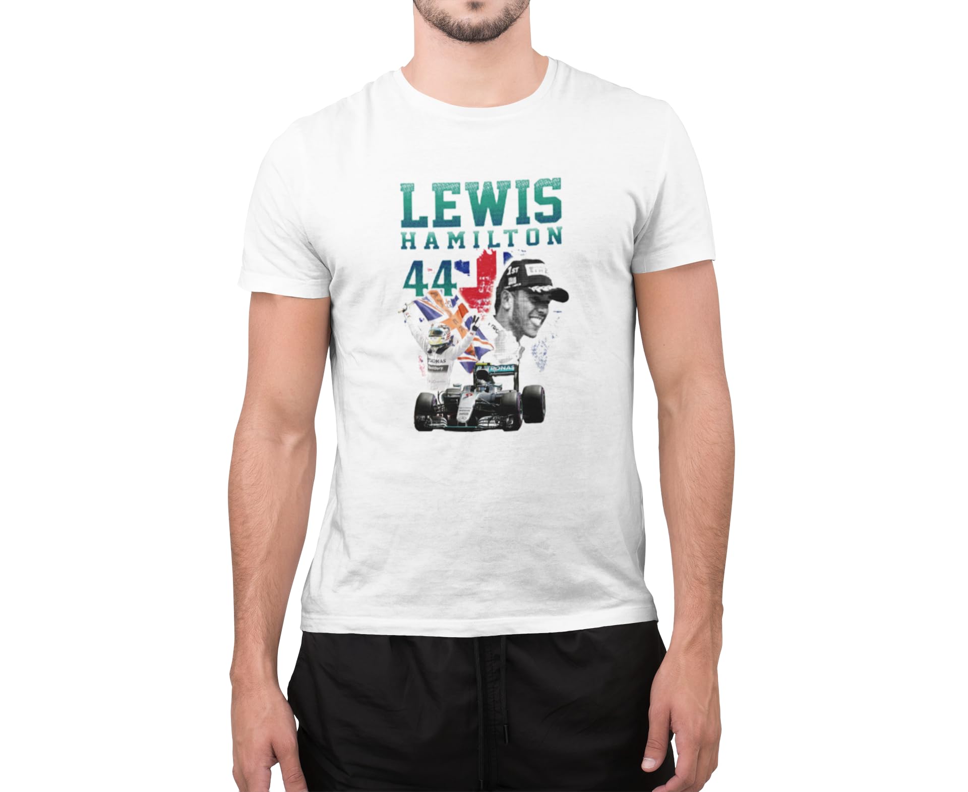 Graphic Impact Unisex White Funny Lewis Hamilton 44 Tumblr Racing Racer Novelty Top T-Shirt (, Xxlarge)