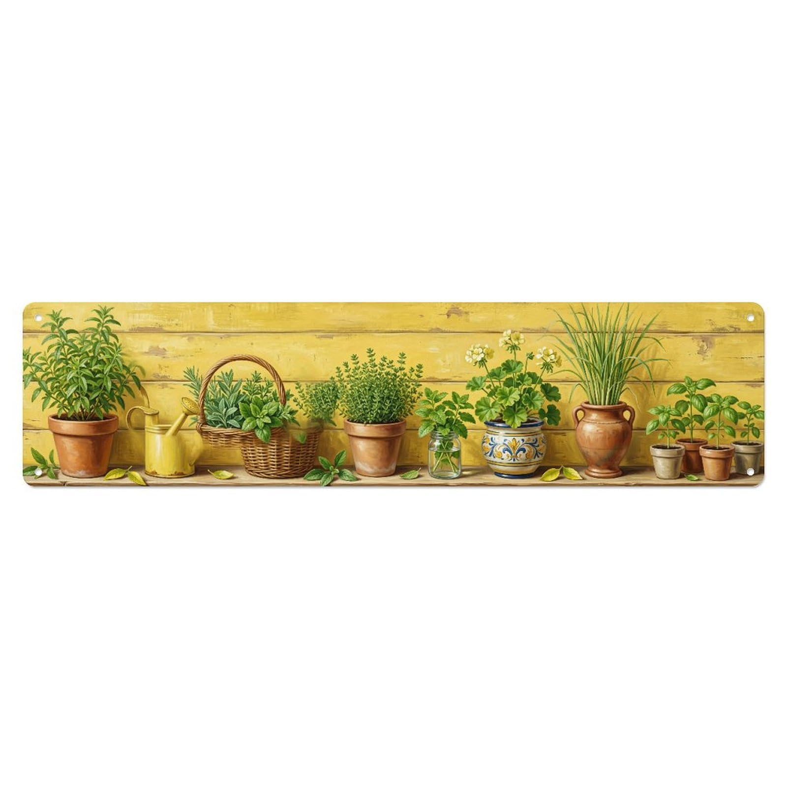 Fqnyr Style Metal Tin Sign Floral Garden Tools Lemon Verbena Pattern Print