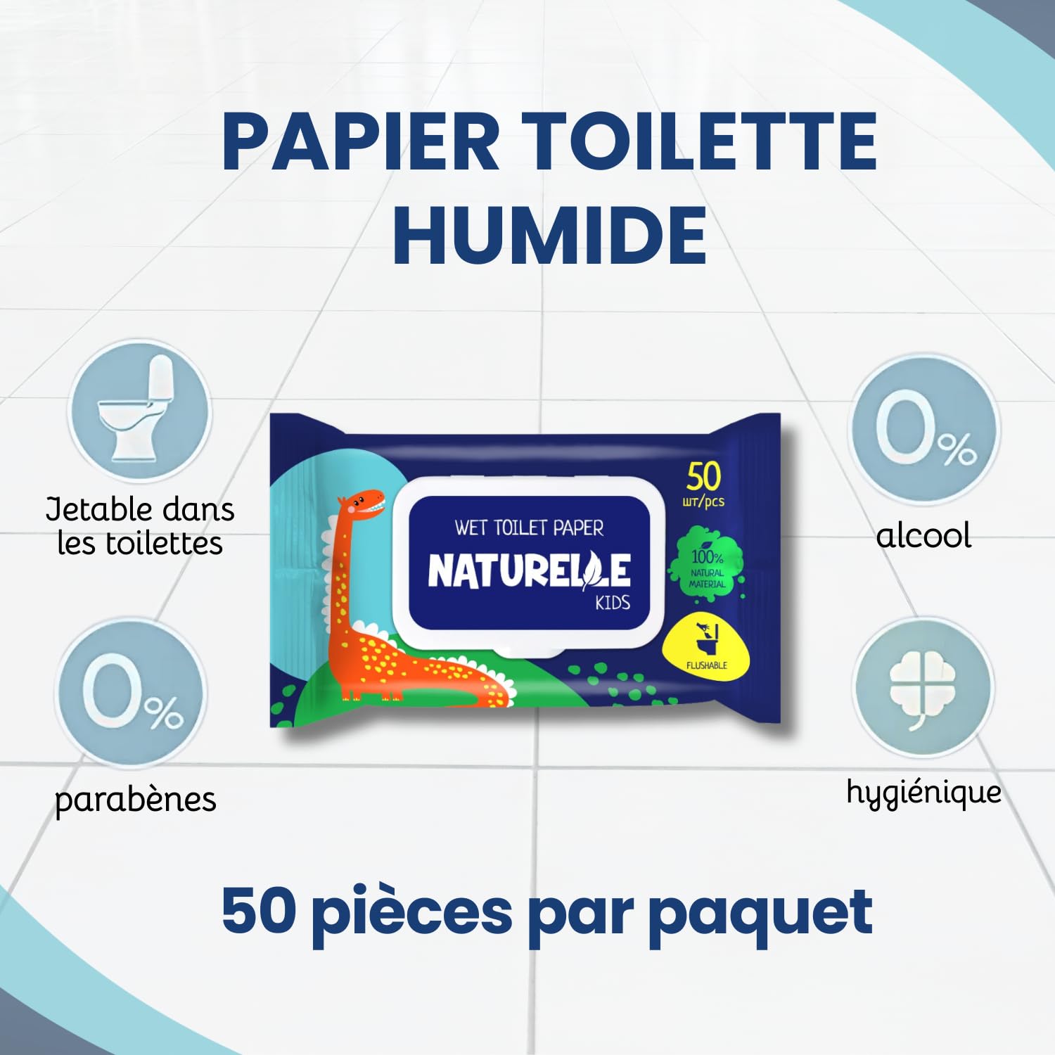 NATURELLE Kids Papier Toilette Humide pour Enfant (1000 unités) – Lingettes WC Jetables – Hygiène Douce et Pratique – Lot 20 x 50 Lingettes