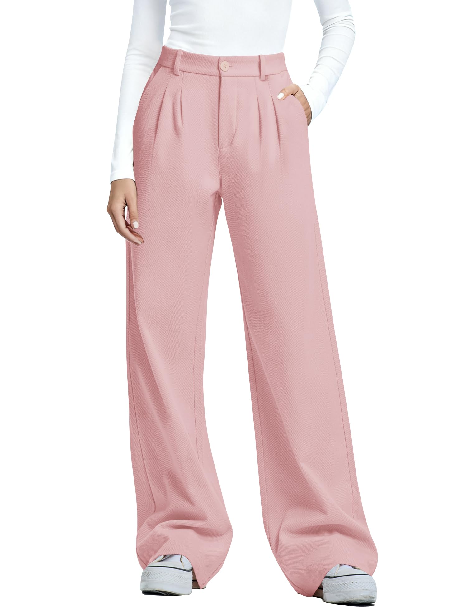 Kistore Womens Pants Wide Leg Thick Warm Pleated Work Slacks Fall Winter Business Casual Trousers for Women with