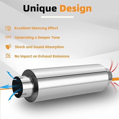 Miniatura 54 de A-KARCK Resonador de escape de entrada de 4 pulgadas, entrada de 4 pulgadas, salida de 4 pulgadas, silenciador de longitud total de 30 pulgadas, 1