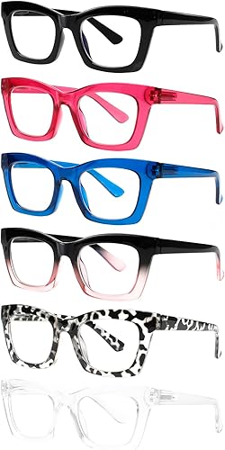 BIENCOOL Paquete de 6 lentes de lectura estilo Oprah para mujer, con bloqueo de luz azul, lentes de bisagra de resorte