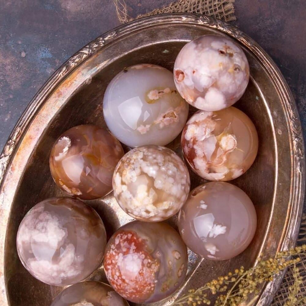 Cristal naturel brut Boule de cristal d'agate de cerise naturelle, sphère de Quartz Reiki, spécimens de pierres précieuses artisanales, boule d'agate de fleur polie, décoration de maison ( Size : 4-5c