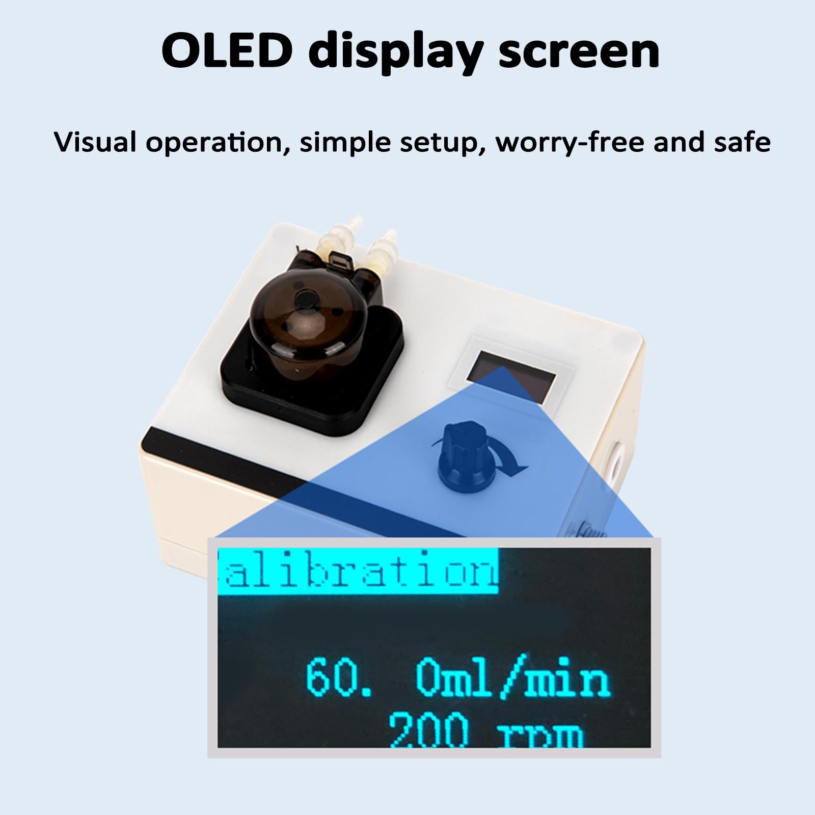 Intelligente Schlauchpumpe, Labordosierpumpe, einstellbarer Durchfluss 0-40 ml/min, OLED-Display, Fußschalter, Silikonschlauch für Labor und Aquarium