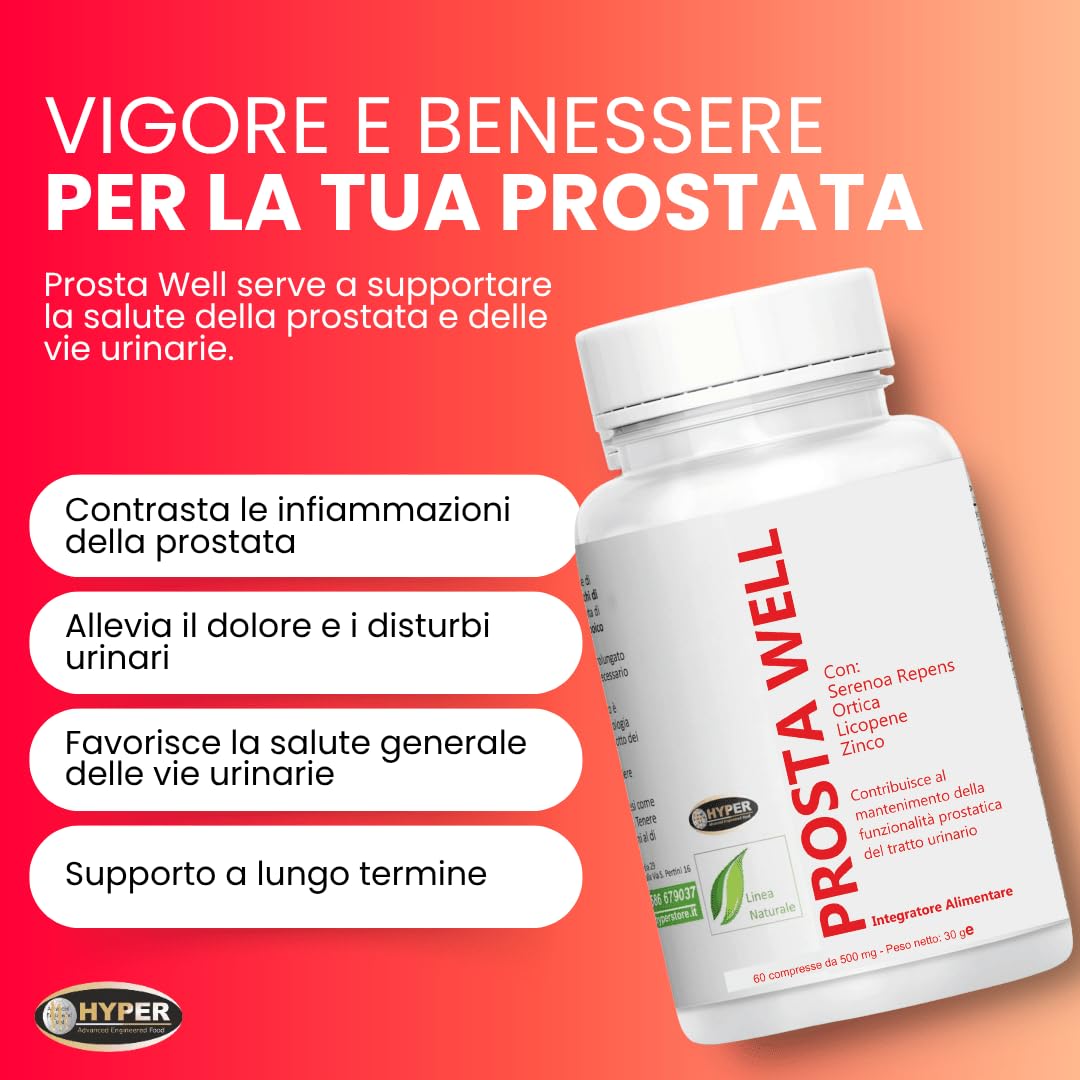 Prosta Well Integratore Benessere Salute Favorisce la Funzionalità della Prostata e delle Vie Urinarie con Serenoa Repens Ortica Licopene Zinco Alto Dosaggio 240 Compresse Prodotto in Italia