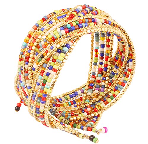 Image of Touchstone Indian Colorful Bead Bracelet Bollywood Beaten Metal Beads Openable Broad Cuff Bracelet in Gold or White Tone for Women.
