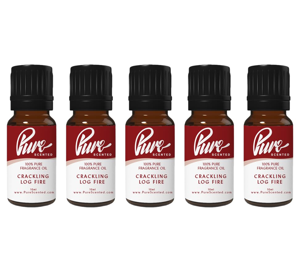 Pure Scented 50ml Fragrance Oils - 5 x 10ml Suitable for Candles, Soaps, Slime, Diffusers, Cosmetics, Wax Melts, Designer (5 x 10ml, Crackling Log Fire)