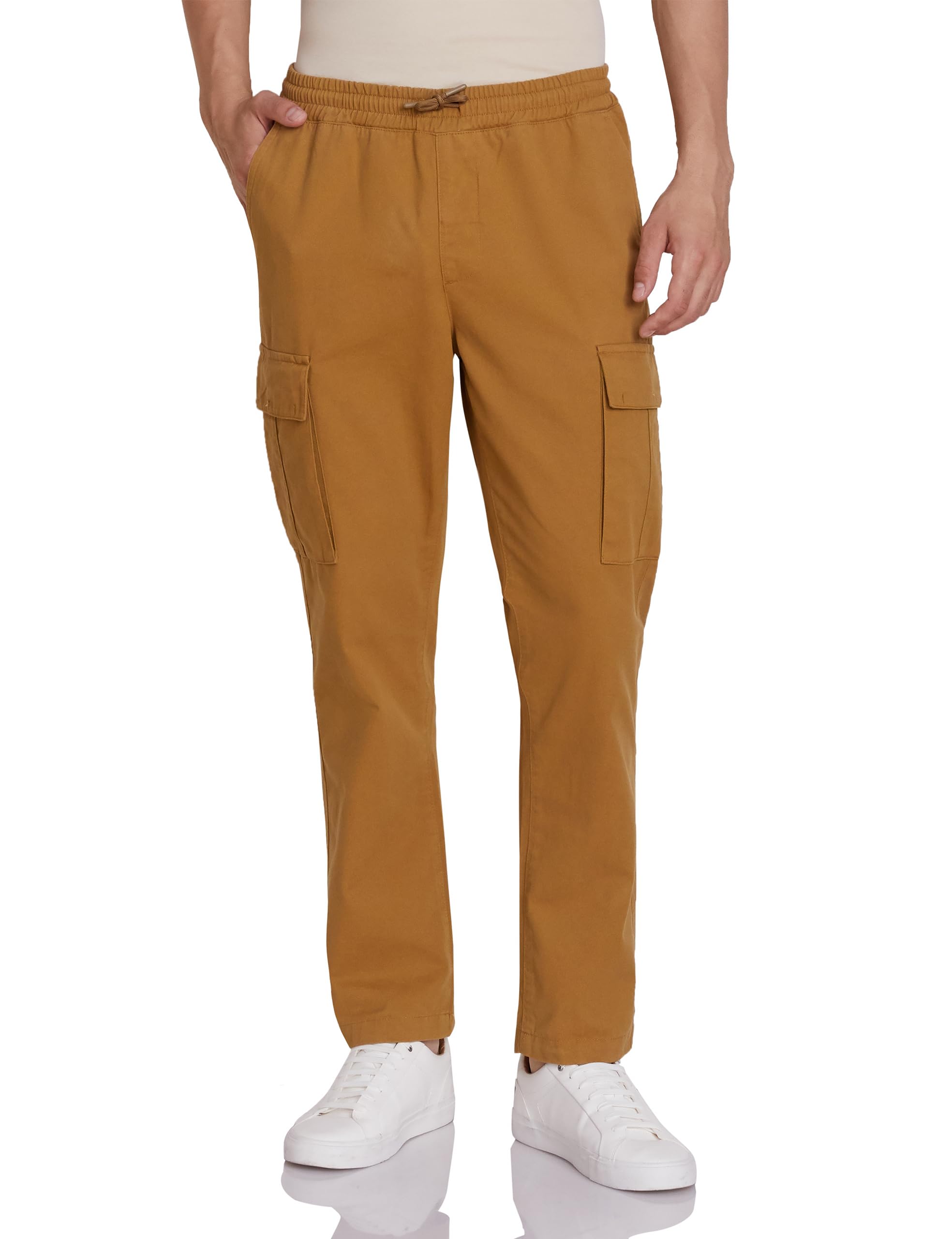 Amazon Brand - Symbol Men's Regular Fit Cargo Trouser (Elasticated Waistband | 100% Cotton | Pants)
