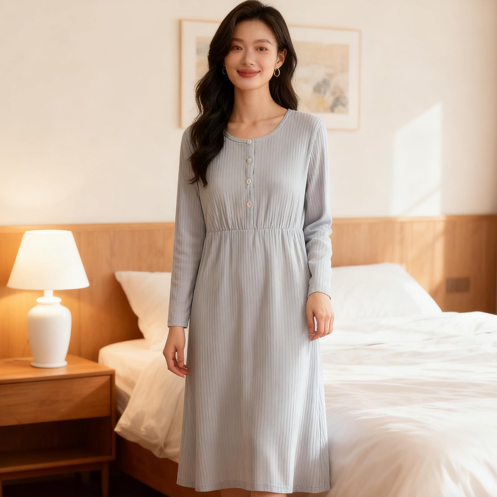 Camicia da notte per allattamento facile da indossare con reggiseno integrato per il comfort della maternità, in morbido tessuto di cotone, camicia da notte per gravidanza