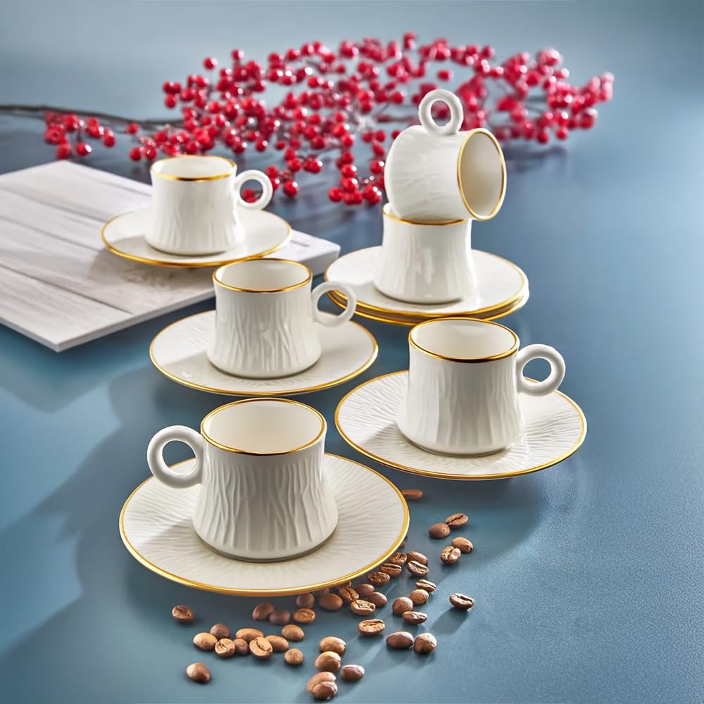 12-teiliges Espressotassen Set aus Porzellan – Für 6 Personen – 100 ml – Mit elegantem Goldrand & Zebra-Muster – Stilvoll, hochwertig & Geschenk-geeignet