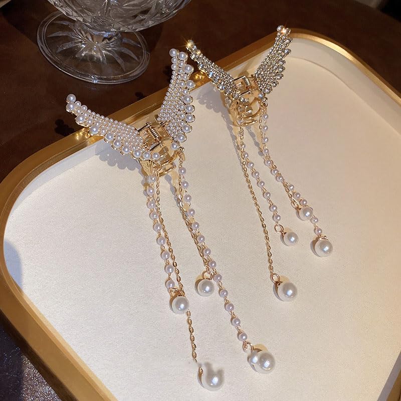 Samyak Combo of 2 Pcs Butterfly Hair Clip Clutcher 1 Pearl Golden & Rhinestone Silver Tassel Chain Hair Claw For Women & Girls (B0C7WPF34V) Amazon Price History, Amazon Price Tracker