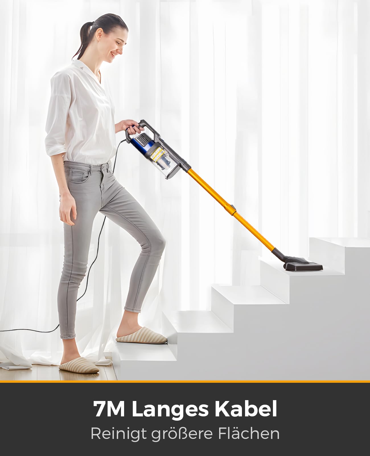 VACTechPro 60KPa/680W/7M Staubsauger, Staubsauger mit Kabel | Mit 800ML Staubbehälter,Stielstaubsauger mit Kabel und ergonomischem Doppelgriff,speziell für Hartböden