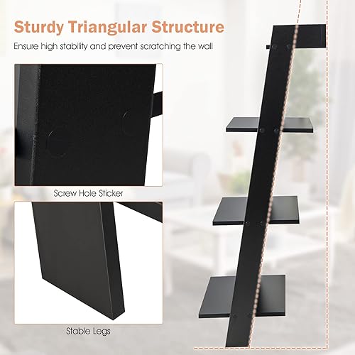 Miniatura 5 de Giantex Estante de escalera de madera de 4 niveles  Estantes de almacenamiento inclinados en la pared con dispositivo anticaída deflectores