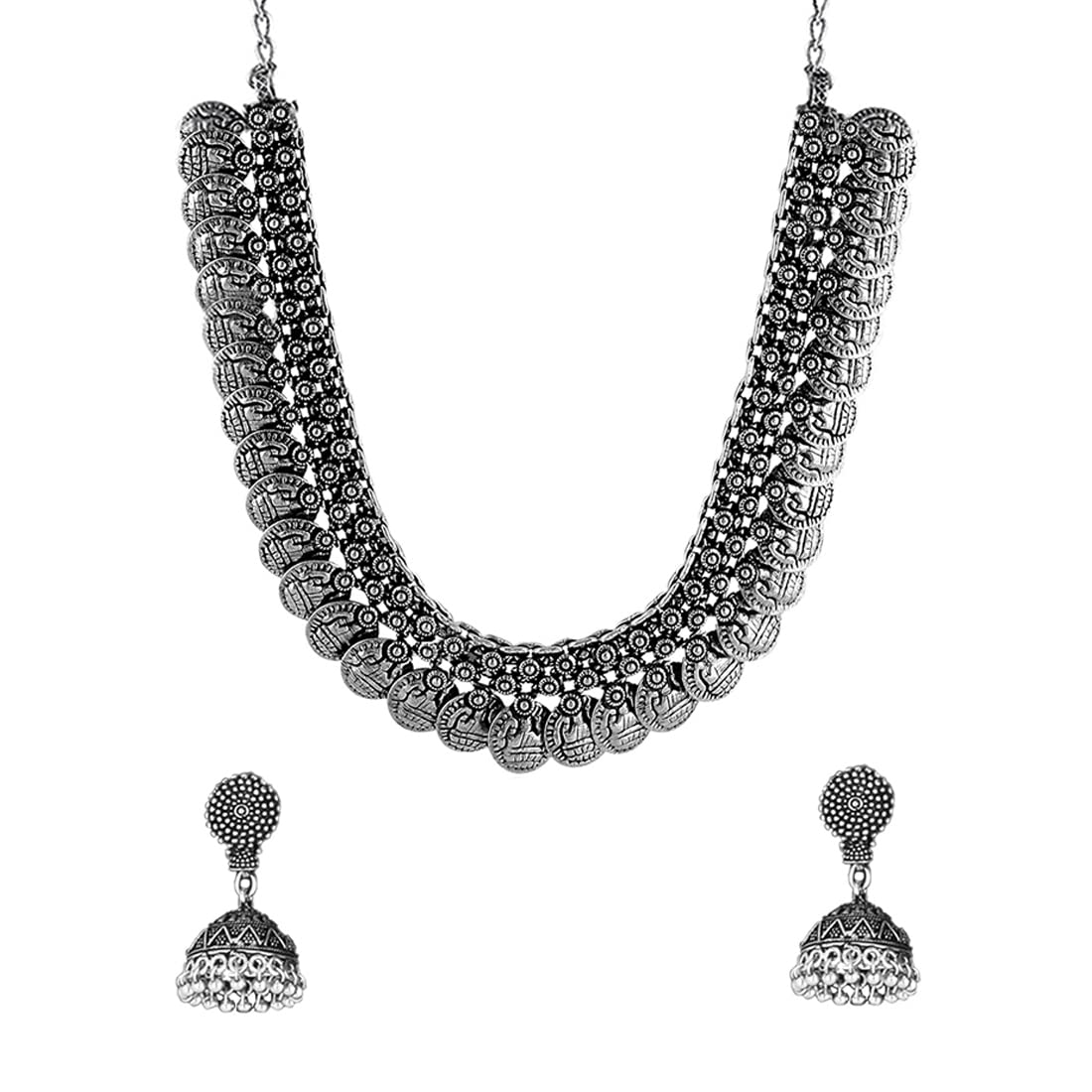 Yellow Chimes Ethnic German Silver Oxidised Coin Designed Choker Necklace Set with Earrings Traditional Jewellery Set for Women and Girls (B08XJY83P3) Amazon Price History, Amazon Price Tracker