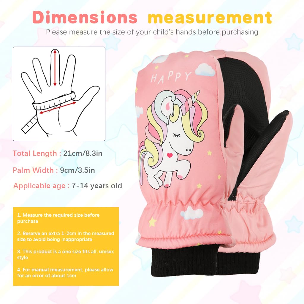 PATPAT® Cartoon Unicorn Printed Kids Hand Gloves for Winter for Girls Aged 7-14, Touch Screen Finger Anti-Slip Design, Ski Gloves, Bike Gloves Windproof Waterproof Warm Riding Winter Gloves 1