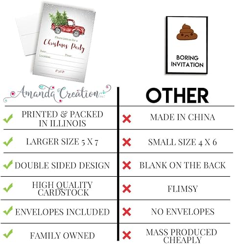 Miniatura 7 de Invitaciones de Navidad con sobres camión de Navidad de acuarela nevada con árboles, paquete de 20 tarjetas de invitación de relleno de doble cara