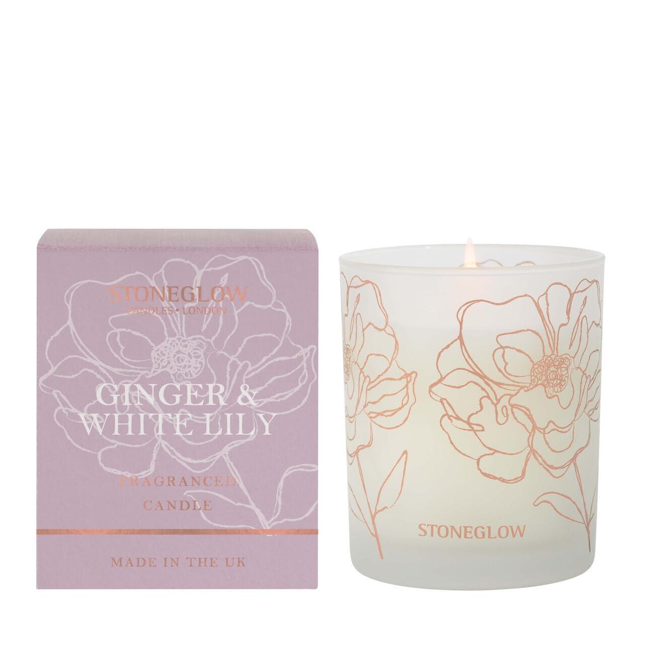 Stoneglow White Day Flower Ginger & Lily Boxed Candle In Glass Tumbler