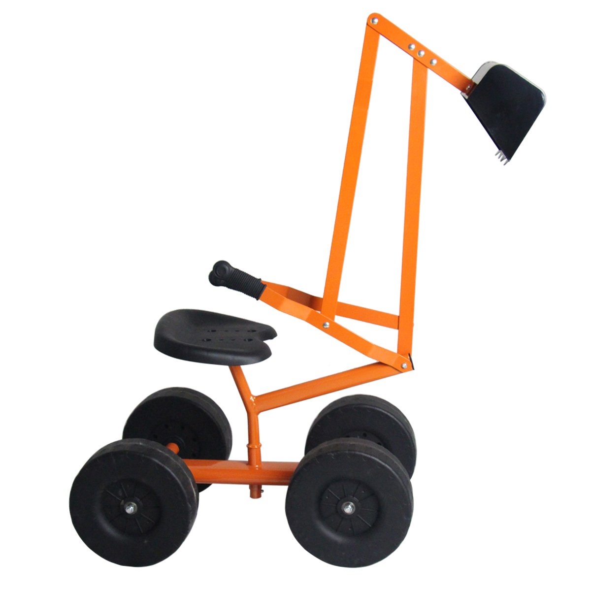 FANTASK 360° Sitzbagger mit Schaufel & Rädern bis 50KG, Kinder Bagger zum Draufsitzen Metall, Bagger Sandkasten, Aufsitzbagger Sandbagger (Orange)