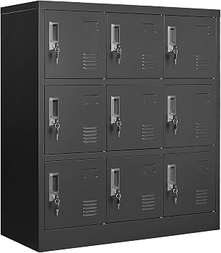 IKIMI Metal Lockers for Employees,Office Storage Locker with 9 Doors Black,Employee Locker with Lock and Card Slot,Steel Staff Locker Storage Cabinet for Gym Home School Garage,Assembly Required