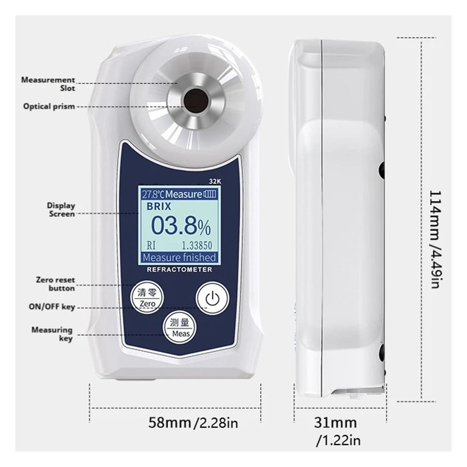 Réfractomètre numérique, compteur de saccharide Brix 0-32%, réfractomètre IP67 for la teneur en sucre des jus de fruits et des boissons Réponse rapide