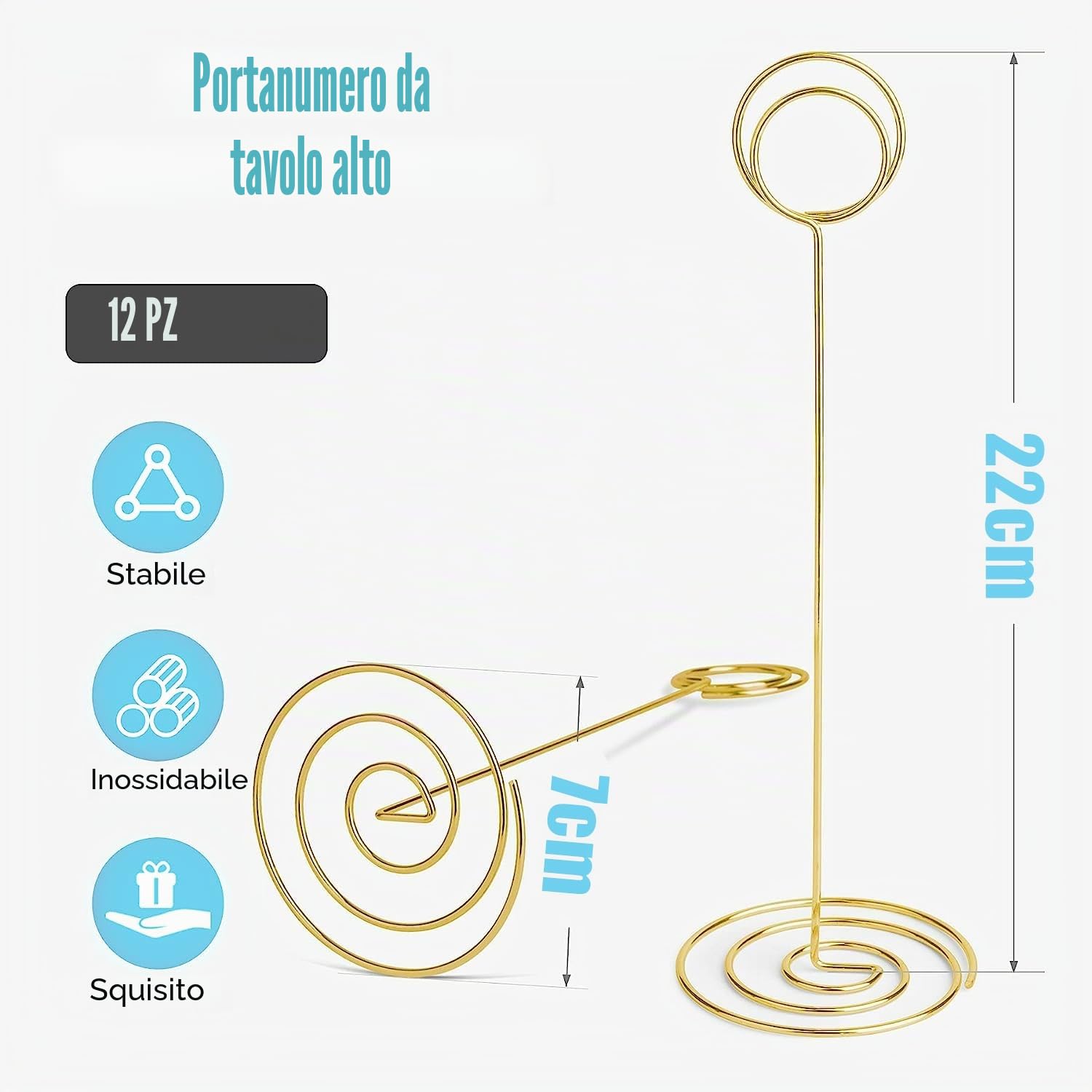LATERN 12 Pezzi Portanumero da Tavolo, 22CM Porta Segnaposto Alto Supporti per Foto in Filo Metallico per Luogo Menu Promemoria Nomi Carte in Matrimonio Festa Laurea Ristorante Casa Ufficio (Oro)