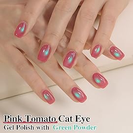 Double Rhythm Jelly Glass Cat Eye Gel Polish with Magnet 15ML Holographic Glitter Shimmer Translucent Sheer Color Magnetic Nail Polish Salon DIY at Home (Pink Teal-MC1267)