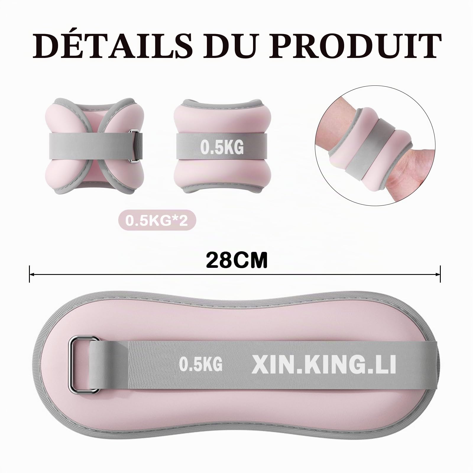 Paire de poids de cheville réglables en néoprène de 0,5 à 2 kg pour homme et femme, Pilates, fitness, course, marche, gym, musculation, poignet et jambe