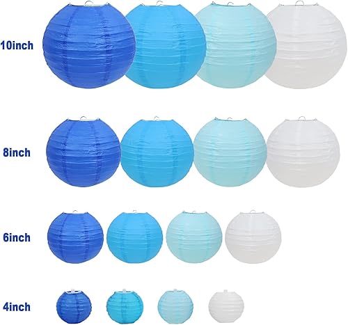 Miniatura 4 de LURICO 16 linternas de papel azulblanco (tamaño de 4, 6, 8, 10 pulgadas), decoración de papel chinojaponés, faroles de bola para decoración del