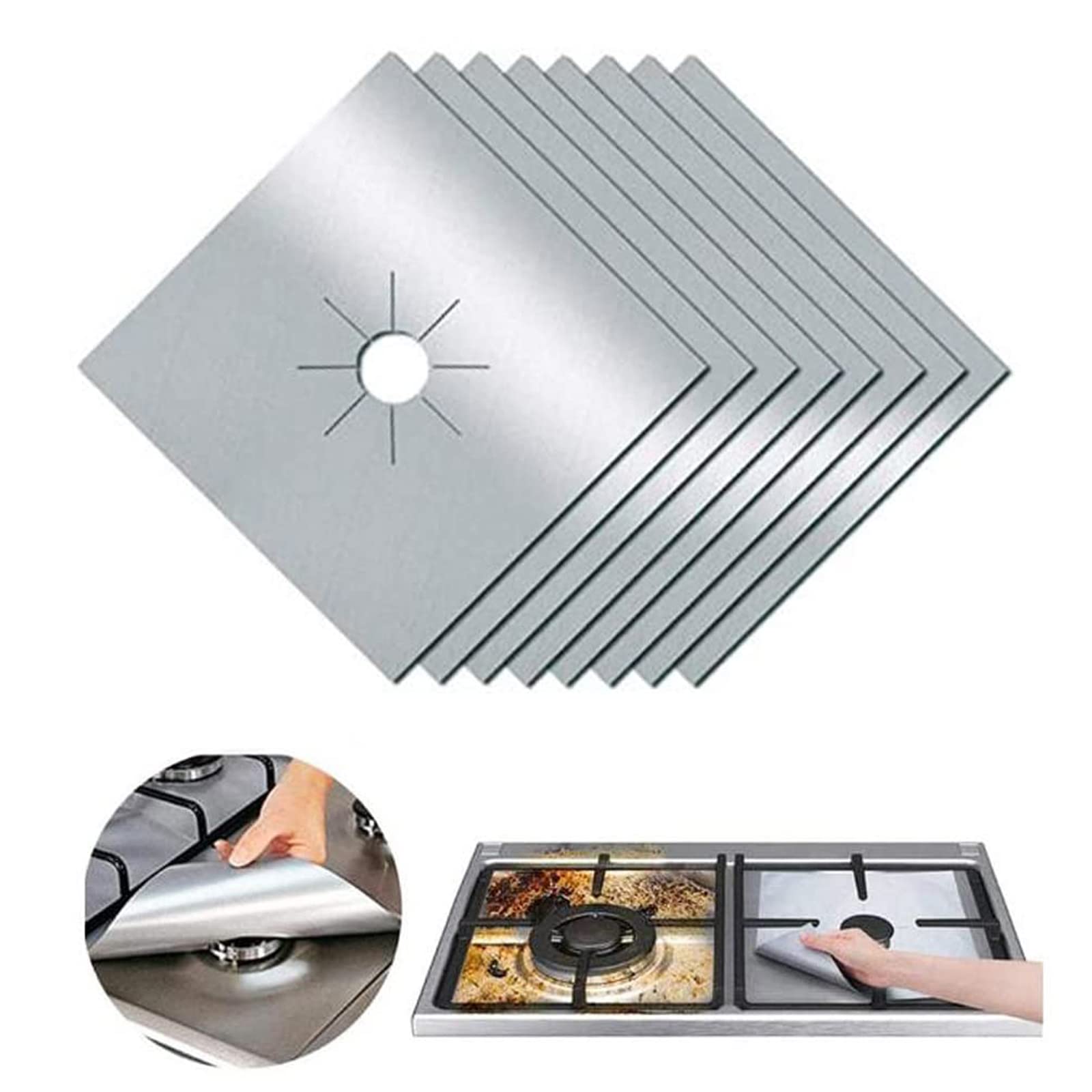 Lanjue 10 Pieces Gas Hob Protectors, Non-Stick Stove Cover Reusable Burner Protector Heat Resistant Stovetop Sheets Easy Clean Gas Hob Covers€‹ for Gas Cookers