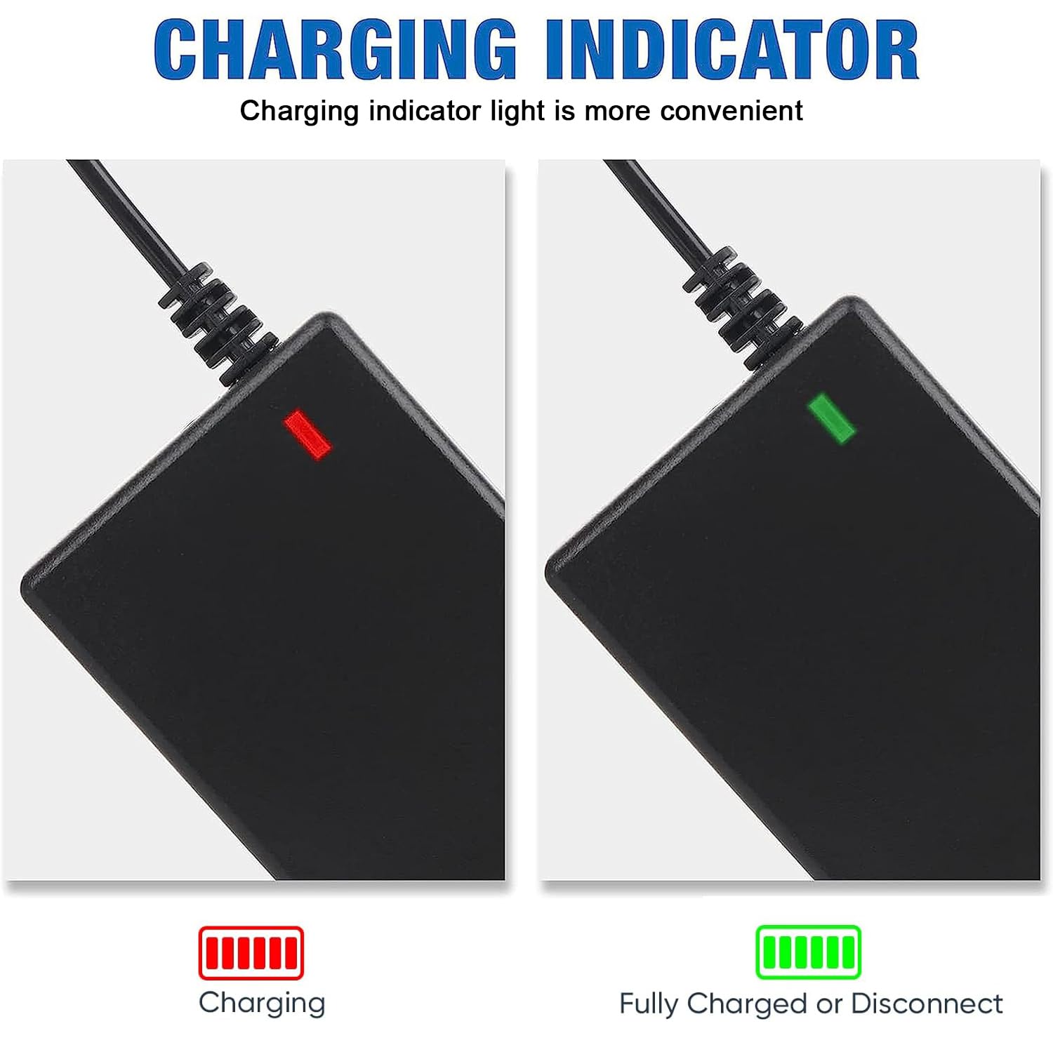 42V 2A Scooter Charger 5 Plugs - Universal for 36V Scooter Lithium Battery, Pack DC 5.5 * 2.1 with 8mm 3 Prong/ 12mm 3 Prong /8mm RCA Connector/Male XLR Connector — view 4