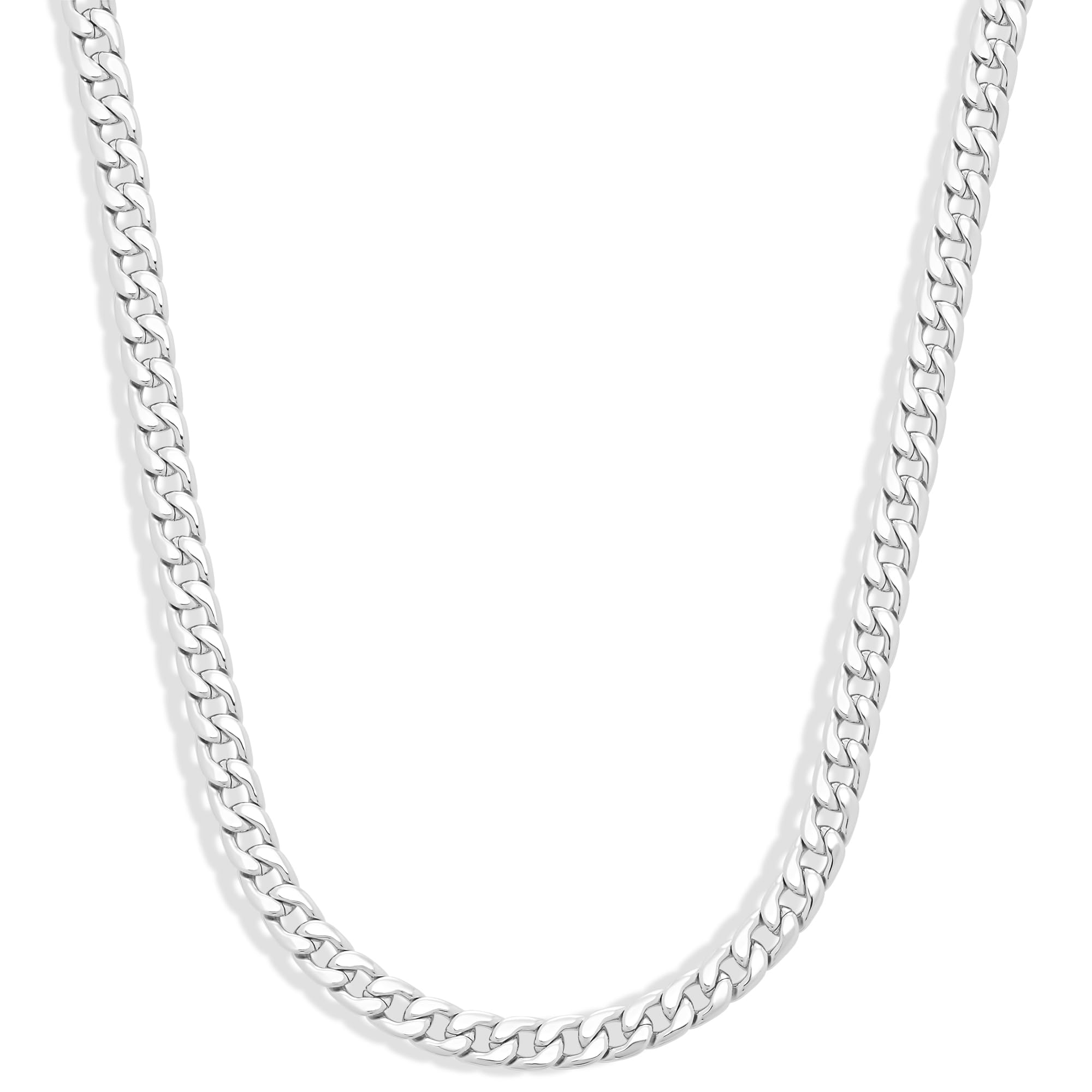 Amazon Essentials 7mm Sterling Silver Plated Flat Curb Chain for Men or Women 20", Sterling Silver