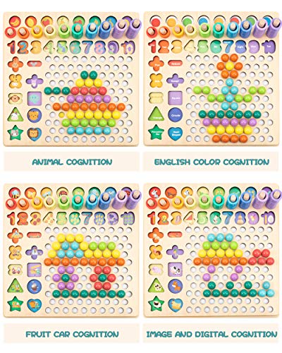 image for UNIH Wooden Number Sorting for Toddlers,13 in 1 Preschool Clip Beads M