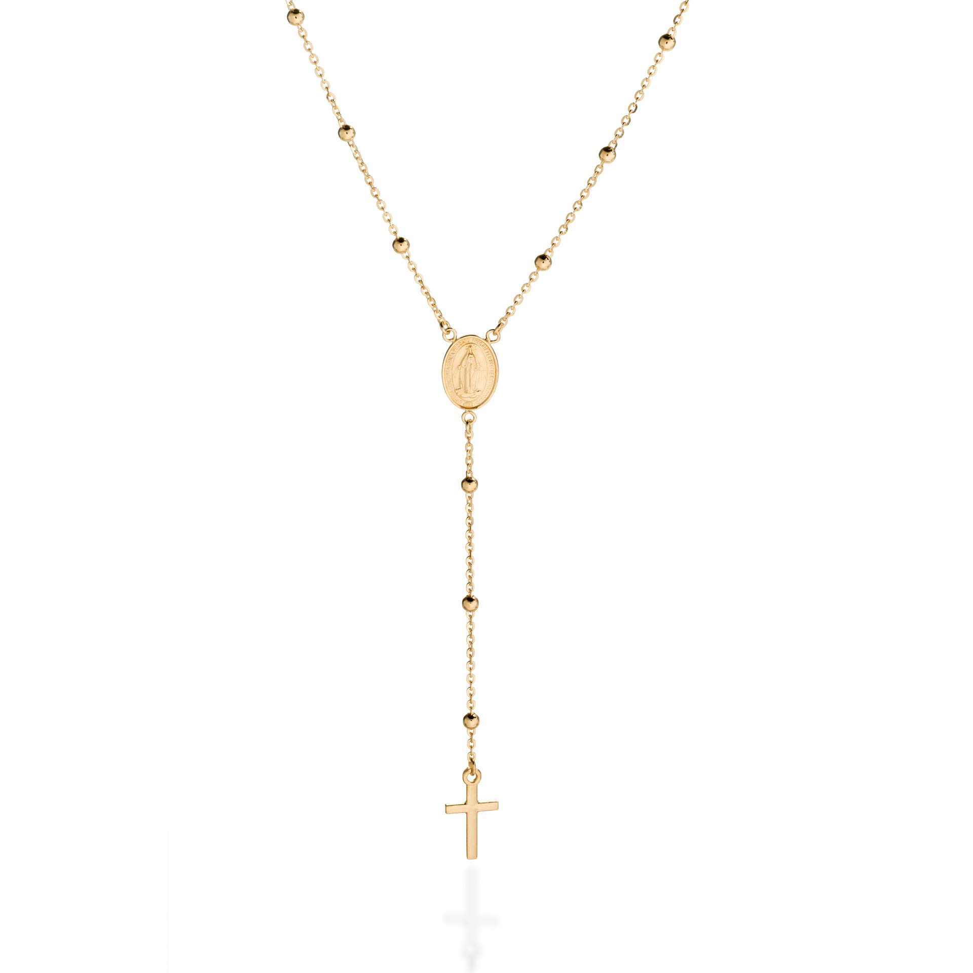 QUADRI– Collar de oro de 18 quilates sobre plata de ley con cuentas de rosario cruz y cadena para mujeres y hombres, 18,90 pulgadas collar para hombres y mujeres 925 Italia