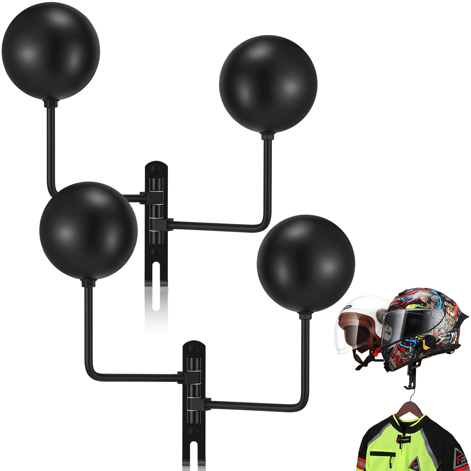 Motorcycle Helmet Holder Wall Mount 2 in 1 2 Balls Helmet Rack Supports ...