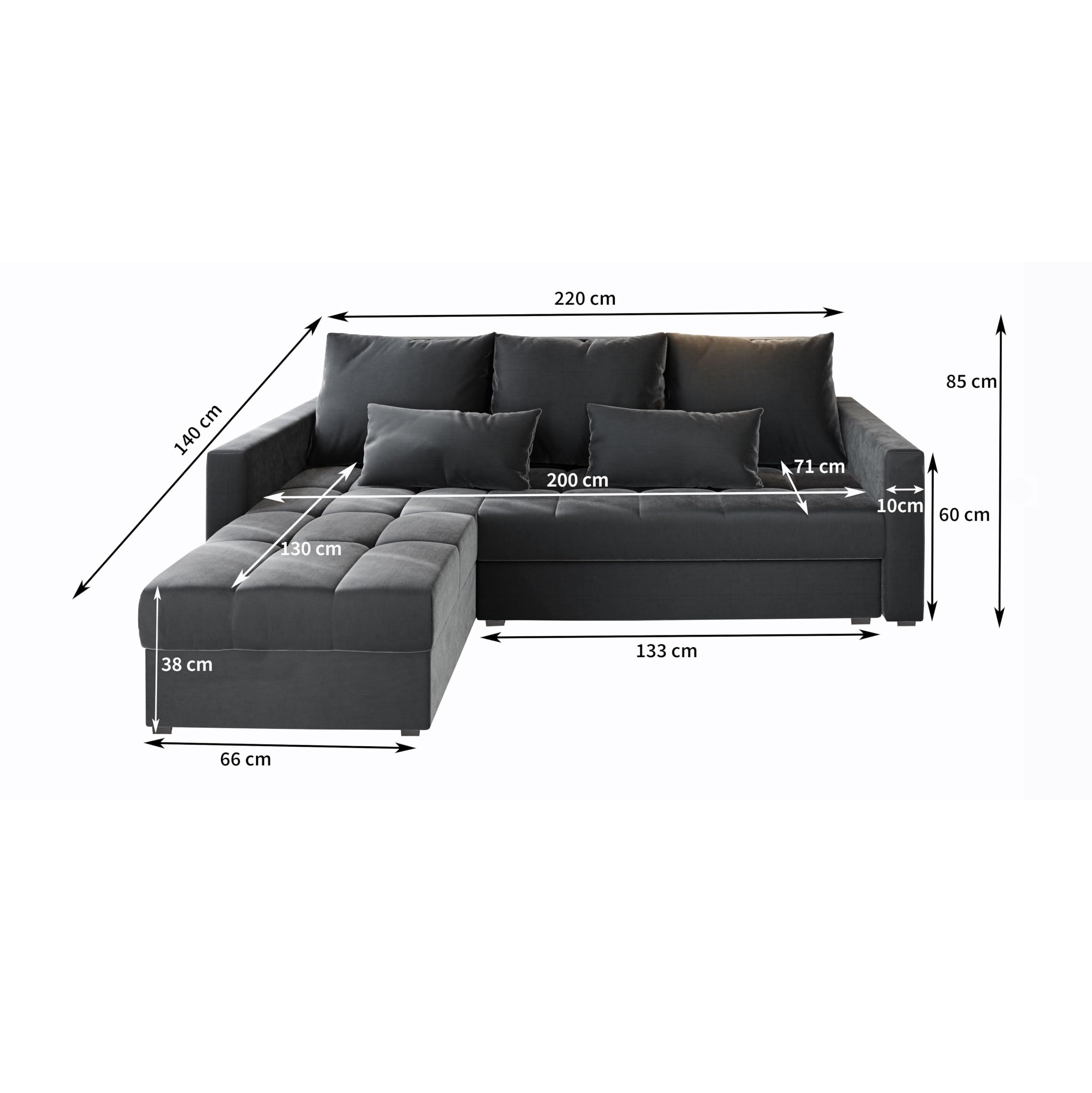 Masseno Ecksofa KOS PIK mit Schlaffunktion L-Form, Sofa mit Bettkasten, Wohnzimmersofa, Couch, Soffa, Bettsofa, Couchgarnitur- Blau, Kronos 09