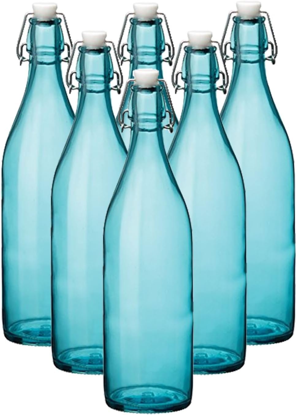 Kware Sky Blue 6Pcs Glass Bottles With Swing Top Brewing Bottles Airtight Preserve Bottles For Home Brewing Oil Vinegar Beer Wine Cider Soda 500Ml (Sky Blue)