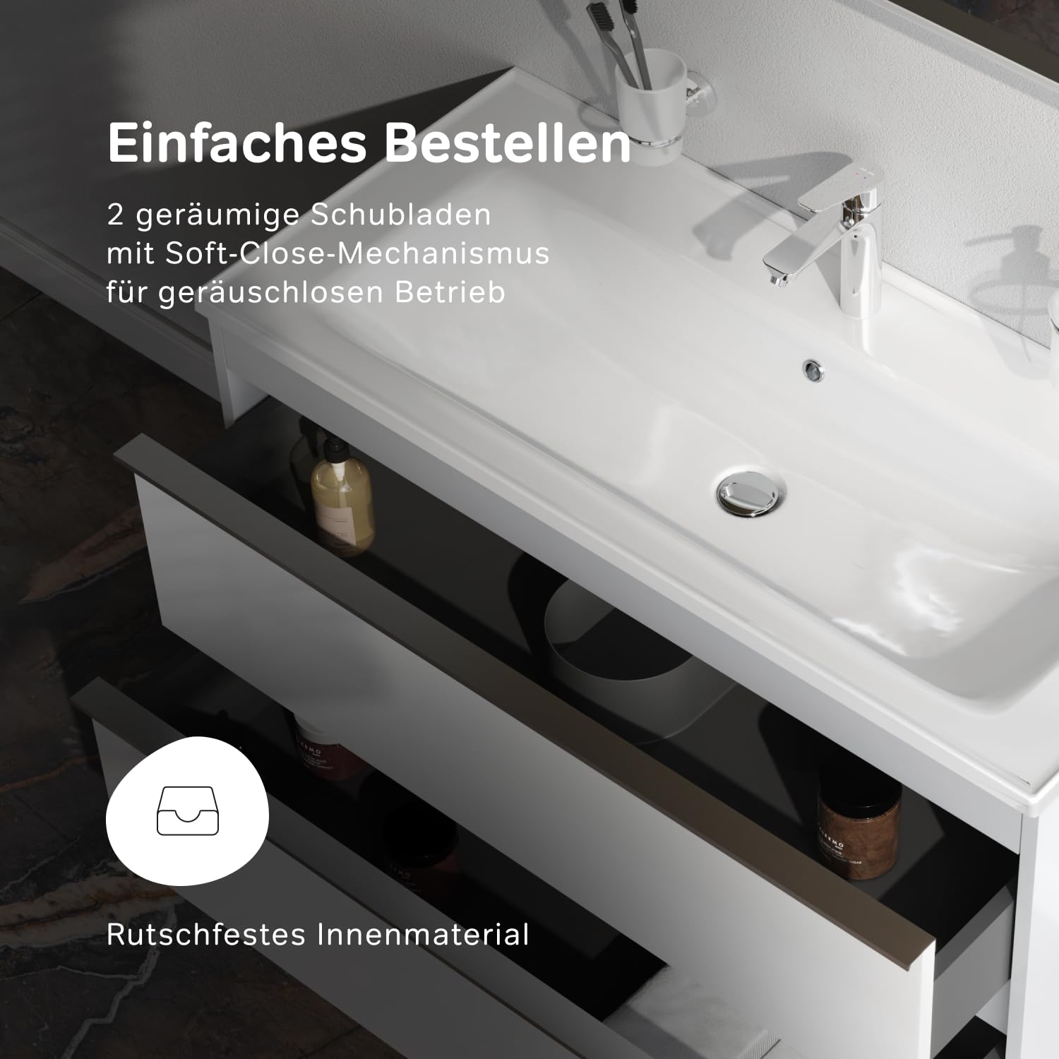 AM.PM HIT - Waschbeckenunterschrank Hängend mit Waschbecken, Badmöbel Set für Badezimmer & Gäste-WC, Waschtischunterschrank mit 2 Schubladen, Weiß glänzend (100/58 cm)