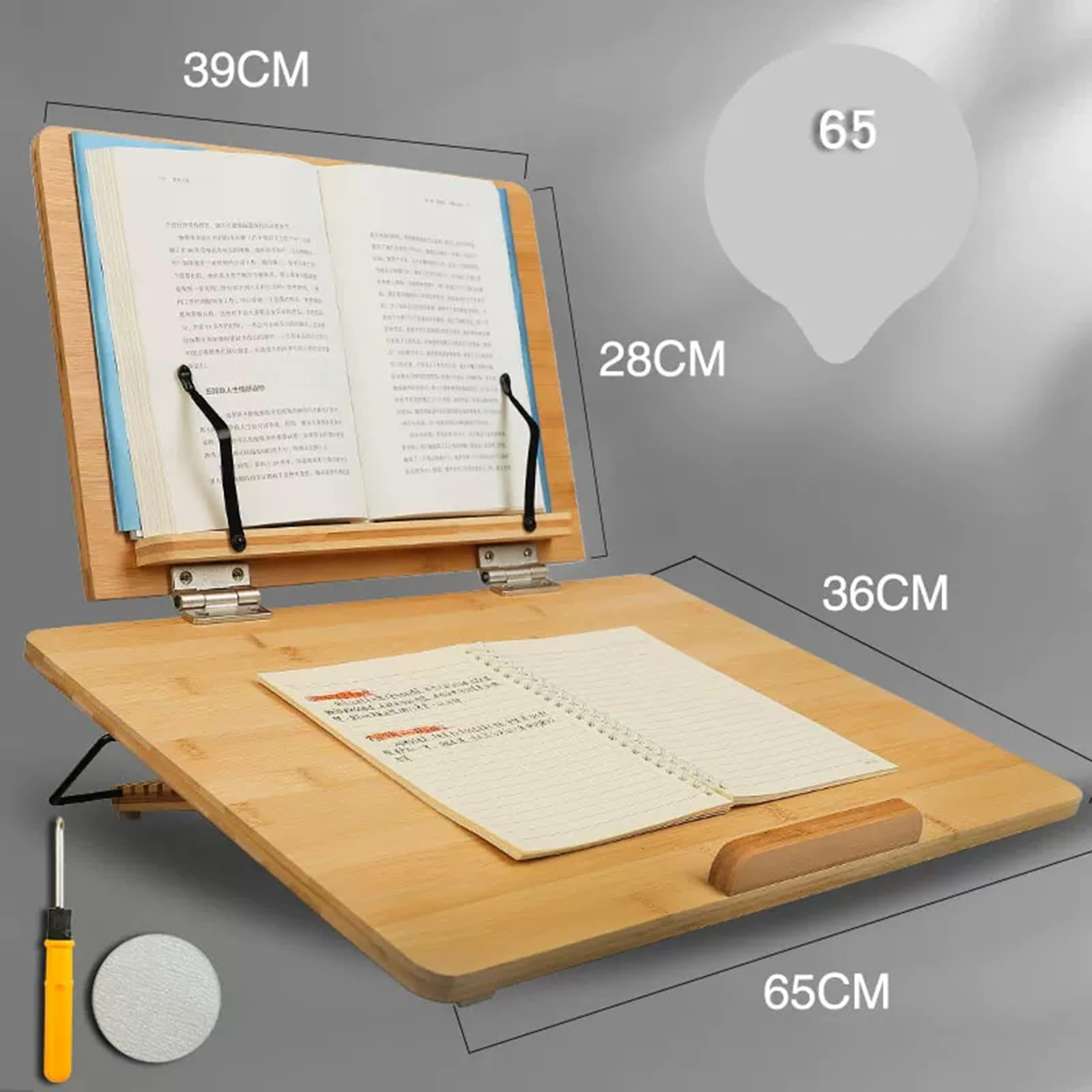 Stojak na książki, regulowany składany drewniany uchwyt do czytania, 6-kątowy stojak na laptopa i tablet do czytania, pisania i pracy