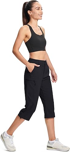 Miniatura 9 de MAGCOMSEN - Pantalones de senderismo para mujer, tipo capri y cargo, ligeros, elásticos, resistentes al agua, con 5 bolsillos para exterior