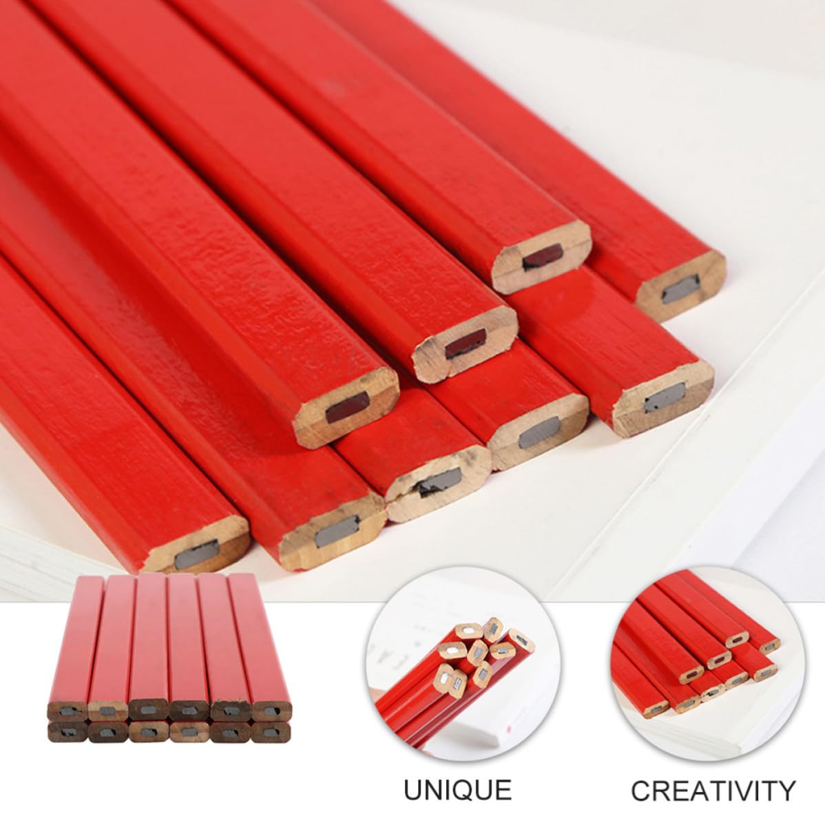 Artibetter Matite da Carpentiere e Antiscivolo Rosse 72 Ottagonali in Legno Resistenti per Scrivere su Superfici Dure e Irregolari per Lavori di Edilizia e Falegnameria