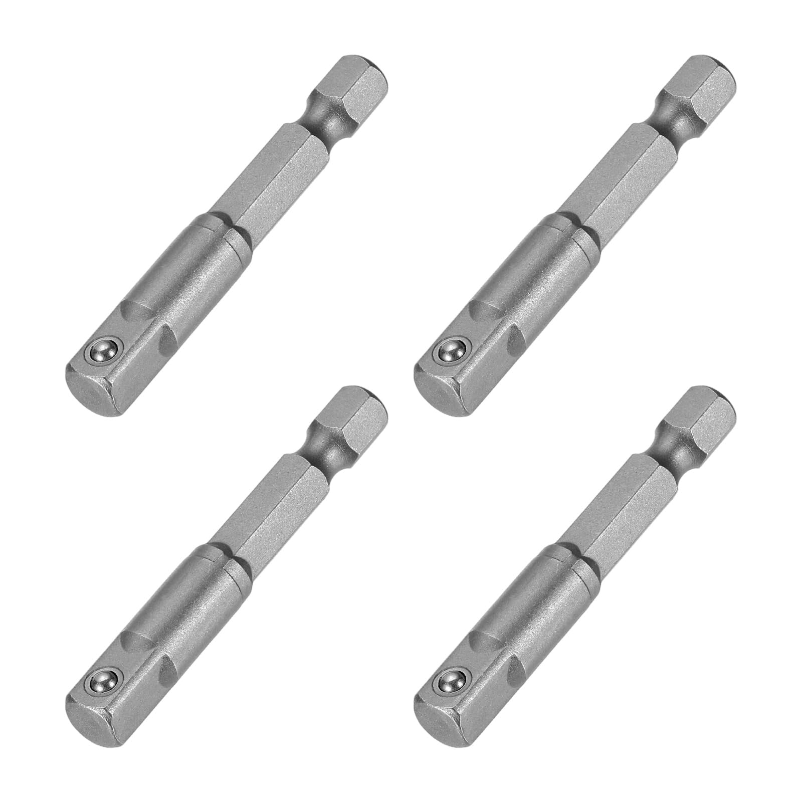 sourcing map 4pcs Impact Socket Adapter 1/4" Square Drive 1/4" Hex Shank 2" Long Extension Bit for Axle Nut Driver Drill Socket Sets