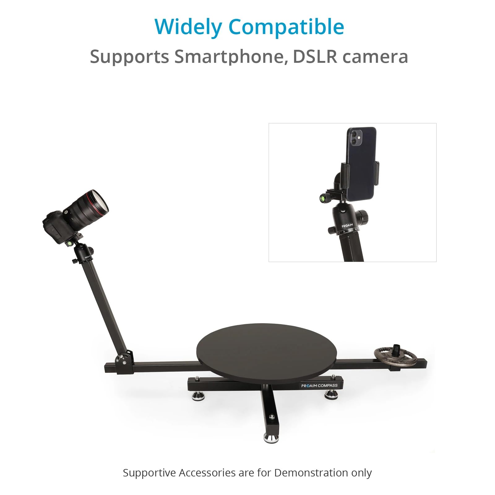 PROAIM Compass 360° Photo Booth - Rotierende Kameraplattform für Smartphones & DSLR-Kamera Für Fotografen, Youtuber & Videomaker, 150kg Nutzlast (DL-CMPS-01) | 360° drehbare Plattform unterstützt bis zu 150 kg für Smartphones, DSLR-Kameras und Inhaltserst